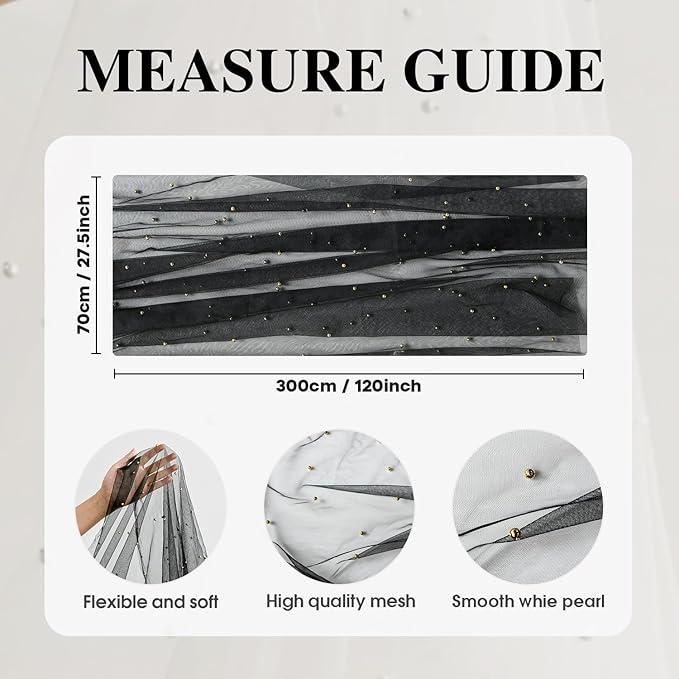 Artoid Mode 6PCS Pearl Black Gauze Table Runner 120 Inch 10FT, Seasonal Sheer Dining Holiday Wedding Birthday Baby Shower Table Decor for Home Party
