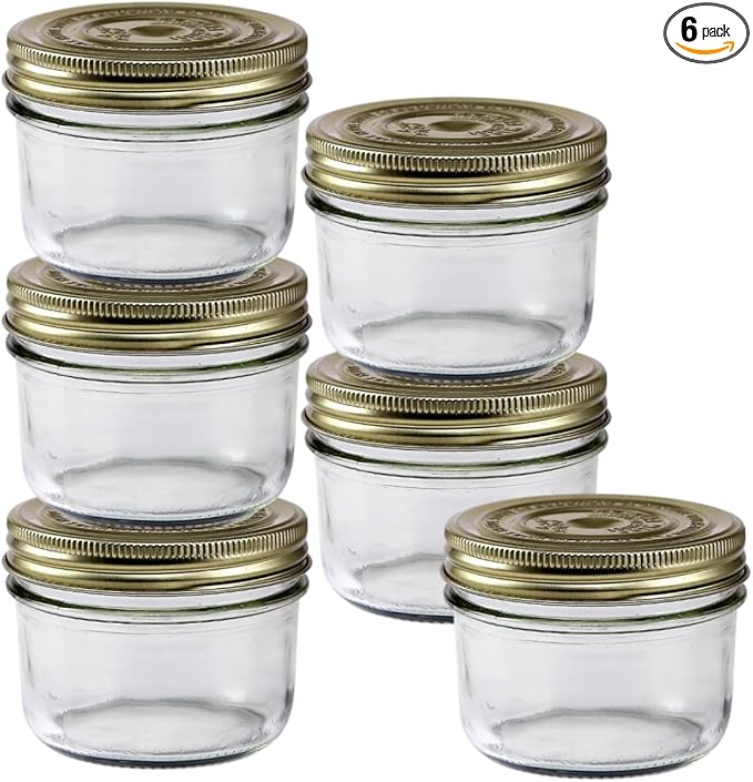 Le Parfait Familia Wiss Terrine Wide Mouth French Glass Jar w/Airtight 2-Piece System Gold Lids | Ideal for Food Storage, Canning, Meal Prep, Cake Jar & DIY Crafts | 12oz (Pack of 6) 350ml