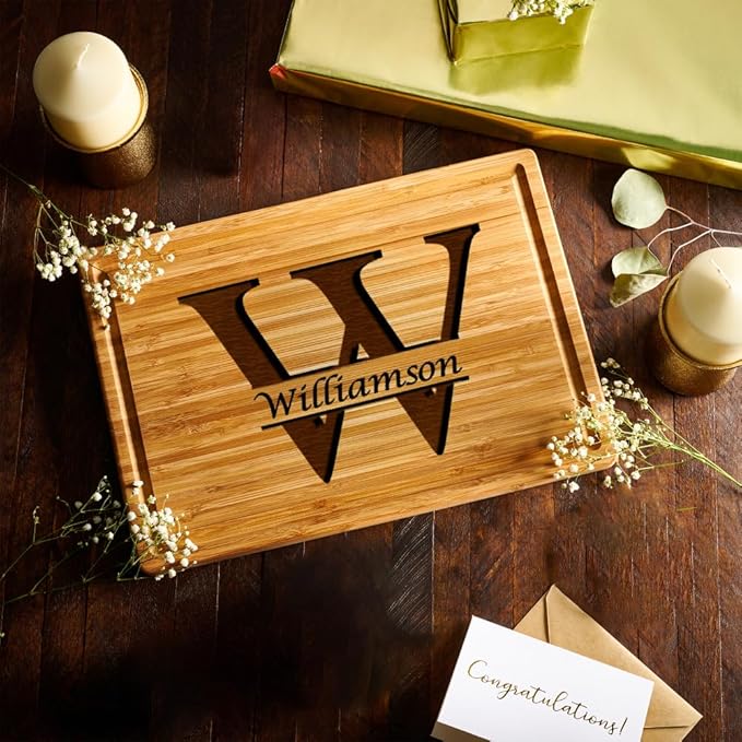 Personalized Cutting Board - Elegant Last Name Monogram - Perfect Wedding Registry Gifts - Engraved Wooden Housewarming Gifts for Men - Unique Decorative Keepsake