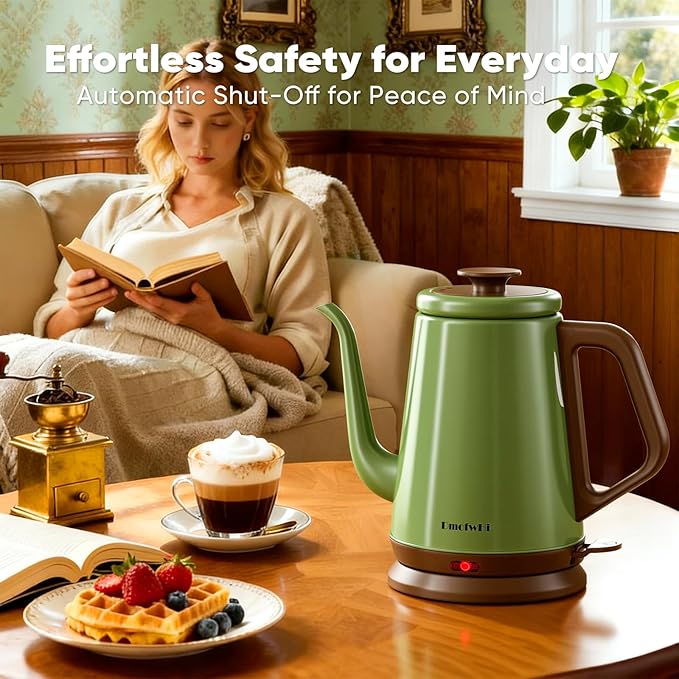 DmofwHi Gooseneck Electric Kettle(1.0L), 100% Stainless Steel BPA Free Classic Pour Over Coffee Kettle | Tea Kettle - Green