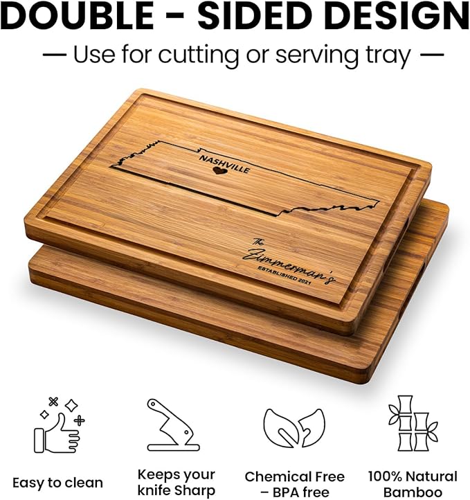 Tennessee Destination Cutting Board, Bamboo State Shaped Themed Gifts, Personalized Wooden States Charcuterie Board, Moving Away Gifts for Family