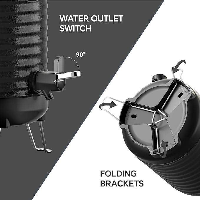IDEUS Insulated Beverage Dispenser, All-in-one for Camping Vacuum Double-Wall Stainless Steel Water Cooler Coffee Carafe Jug Leakproof Drink Container with Handle, Spigot & Stand (Black, 1,4gal)