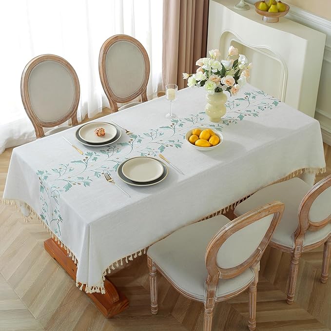 Alsoo Rectangle Tablecloths, Spring Table Cloths for Rectangle Tables, Rustic Waterproof Tablecloth, Wrinkle Free Anti-Fading, Soft Fabric with Tassels Table Cover for Dining Kitchen Party, 55 x 75