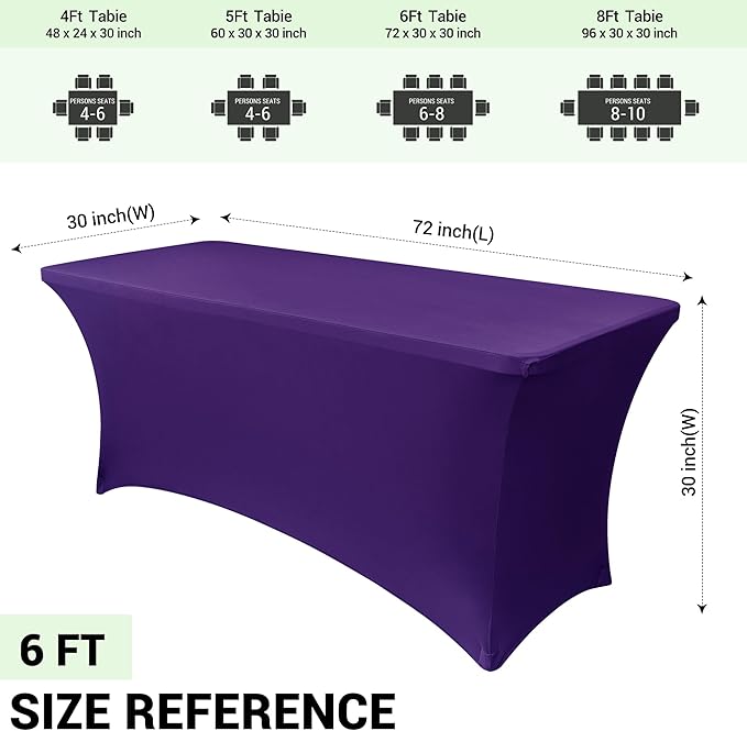 Obstal 6ft Stretch Spandex Table Cover - 4 Pack Universal Rectangular Fitted Tablecloth Protector for Wedding, Banquet and Party (Dark Purple, 72L x 30W x 30H Inches)