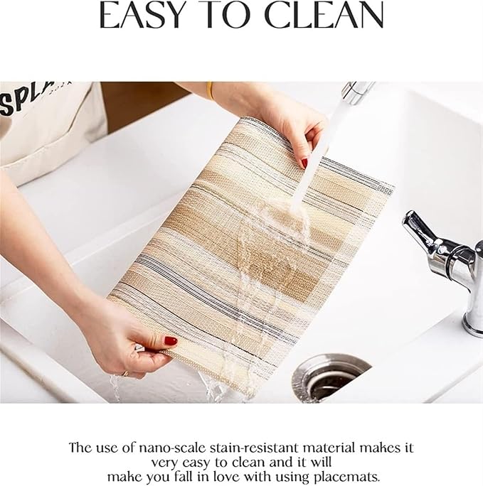 Set of 1/4/6 Woven PVC Place Mats for Kitchen Table Heat Insulation Stain Placemats for Dining Table(Stripe Yellow,4pcs 45x30cm)