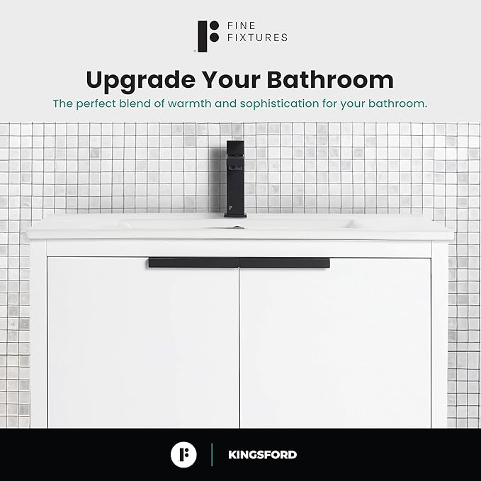Fine Fixtures Kingsford Modern 30 Inch Bathroom Vanity with Sink, White Finish, Elegant Bathroom Vanities for Modern Homes, Stylish Storage Solutions for Bathrooms