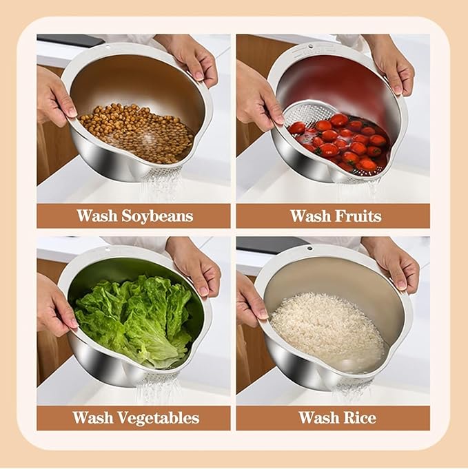 Upgrade Your Kitchen With This Modern Design 304 Stainless Steel Rice Colander – Fine Mesh Strainer, Durable, Rust-Resistant, Ideal for Washing and Draining Rice, Vegetables, Fruits and More