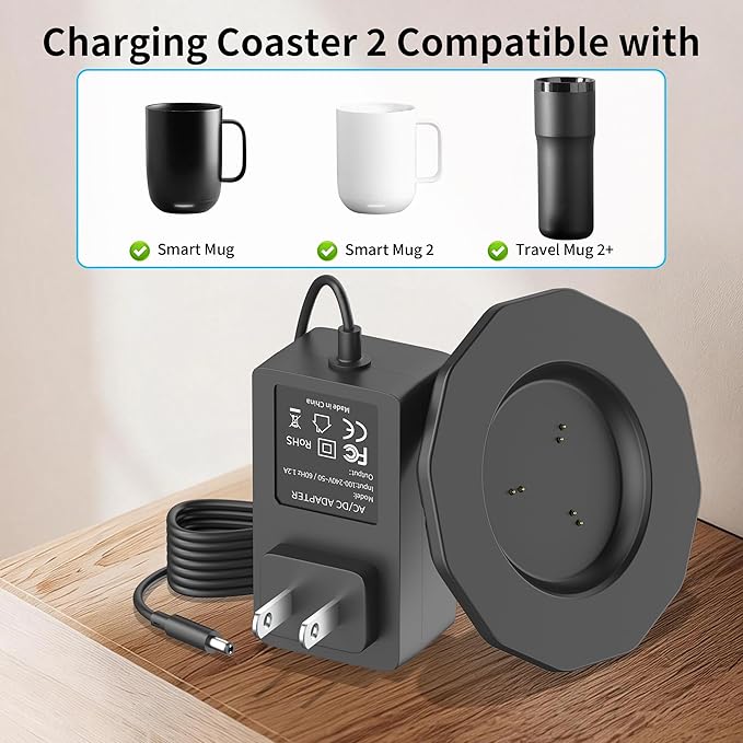 Charging Coaster 2 Compatible with Em-BER Temperature Control Smart Mug 2 and 1, Mug Power Cord and Charger Dock Base for Smart Temperature Cup Accessories