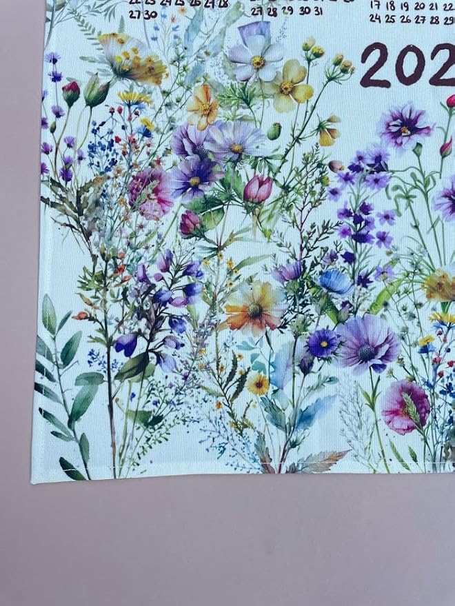 Spring Floral 2026 Calendar, Linen Calendar 2026 (Teatowel+ Natural Wooden Hanger)