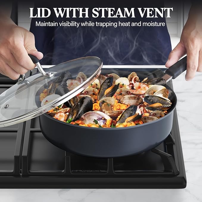 Cook N Home Pots and Pans Set Nonstick Professional Hard Anodized Cookware Sets 12-Piece, Dishwasher Safe with Stay-Cool Handles, Black