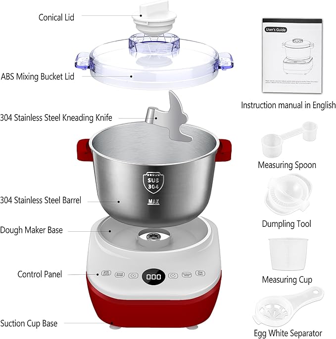AIZIYO DoughChief, 5.3QT Dough Mixer, Dough Maker with Ferment Function, Touch Panel Control, 304 Stainless Steel Bowl, Removeable lid, Dough Proofing Box for Pizza, Bread, Pasta & Mochi