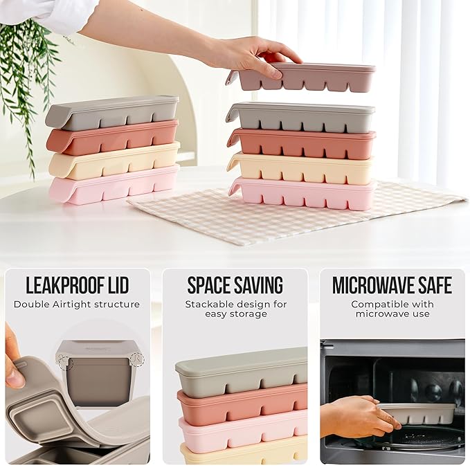 1 oz/6 Sections Silicone Ice Cube Freezer Tray with Lid, 100% Food-Grade Platinum Silicone,Leak Resistance & Dishwasher Safe for Baby Food Prep,Breast Milk,Purees - Korean Made, Indie Pink