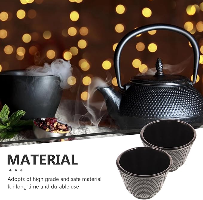 Angoily 2pcs Japanese Tea Cup Black Cups Japanese Cast Iron Tea Set Chinese Retro Kung Fu Teacup Handcraft Mugs Set for Households, Offices
