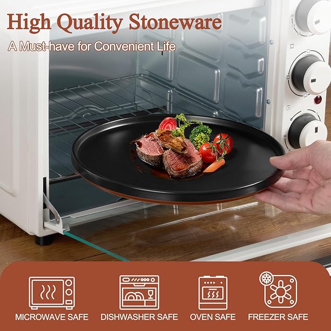 LIANYU 12 Pieces Porcelain Dinnerware Sets, Premium Plates and Bowls Set, High-Fired Ceramic Dishes Set for 4, Chip & Scratch Resistant, Microwave Dishwasher Safe, Charcoal Black