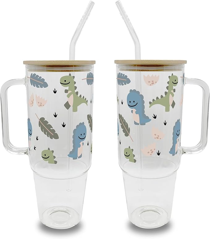 Sip-Sip Hooray! Cute Dinosaur Coffee Cup With Lid and Straw, 40oz Glass Baby Dino Gift, Dino Can Gift for Girlfriend, Trex Beer Can
