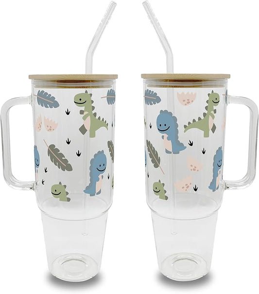 Sip-Sip Hooray! Cute Dinosaur Coffee Cup With Lid and Straw, 40oz Glass Baby Dino Gift, Dino Can Gift for Girlfriend, Trex Beer Can