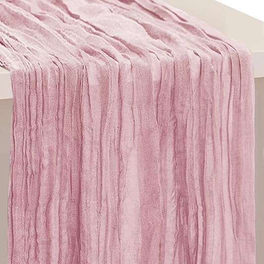 1 Pack Dusty Pink Cheesecloth Table Runner 35x120 Inch 10Ft Rustic Gauze Cheese Cloth Table Runner Sheer Cheesecloth Table Runners for Wedding Party Bridal Shower Decoration