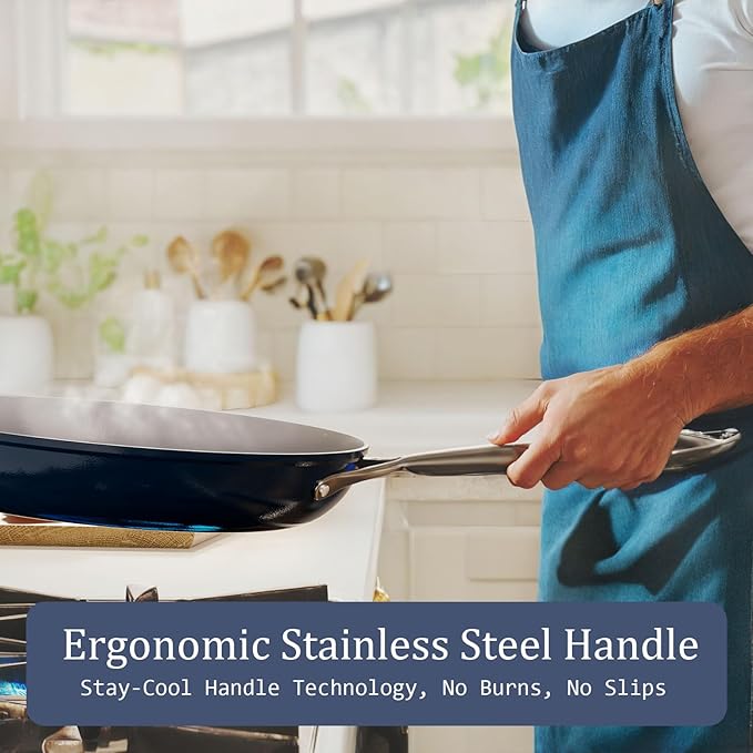 Nonstick Ceramic Frying Pan 8 inch for All Stovetops, PTFE/PFOA/PFAS Free, Even Heat Distribution Oven Safe up to 500°F, Healthy Non Toxic Skillet with Stay-Cool Handle, Caribbean Blue