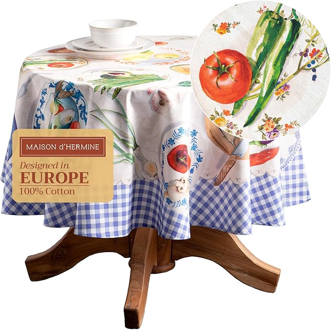 Maison d' Hermine Table Cloth Round Table 100% Cotton 69 Round Inches Tablecloth Reusable Decorative for Dining Room Farmhouse Home Valentines Day Decorations Spring Summer - Gourmand