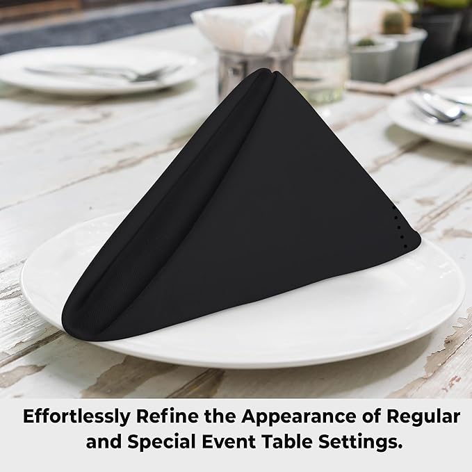 Urban Villa Cloth Napkins Set of 12 20x20 Inches 100% Cotton Hemstitch Napkins Cloth Washable Durable Reusable Absorbent Table Dinner Napkins Cloth for Hotel Lunch Restaurant Weddings Parties – Black