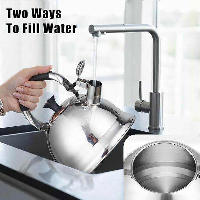 Stainless Steel Whistling Tea Kettle Stovetop - 3.1QT Tea Top Mirror Finish, 304 Stainless Interior, Foldable Handle, Fast Heating for Tea, Coffee & Gifts