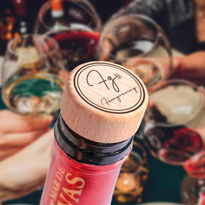 Custom wooden wine bottle stopper for party favors, personalized engraved wedding gifts set, house warming gift new home, It's wine o clock, souvenir presents for guest in bulk (Your logo)