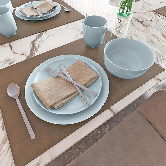 Yoshy 16-Piece Blue Bone China Dinnerware with Lightweight Durable Chip Resistant Design Service for 4