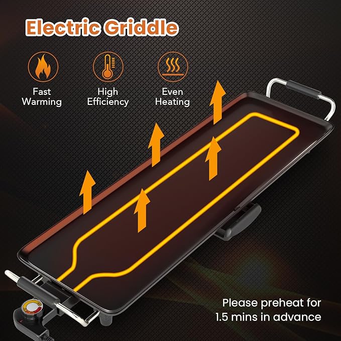 COSTWAY 27” Electric Griddle, Extra Large Teppanyaki Grill with Adjustable Temperature, Nonstick Surface, Insulated Handles & Drip Tray, Indoor Outdoor Tabletop BBQ Grill for Party, Camping & RV (27”)