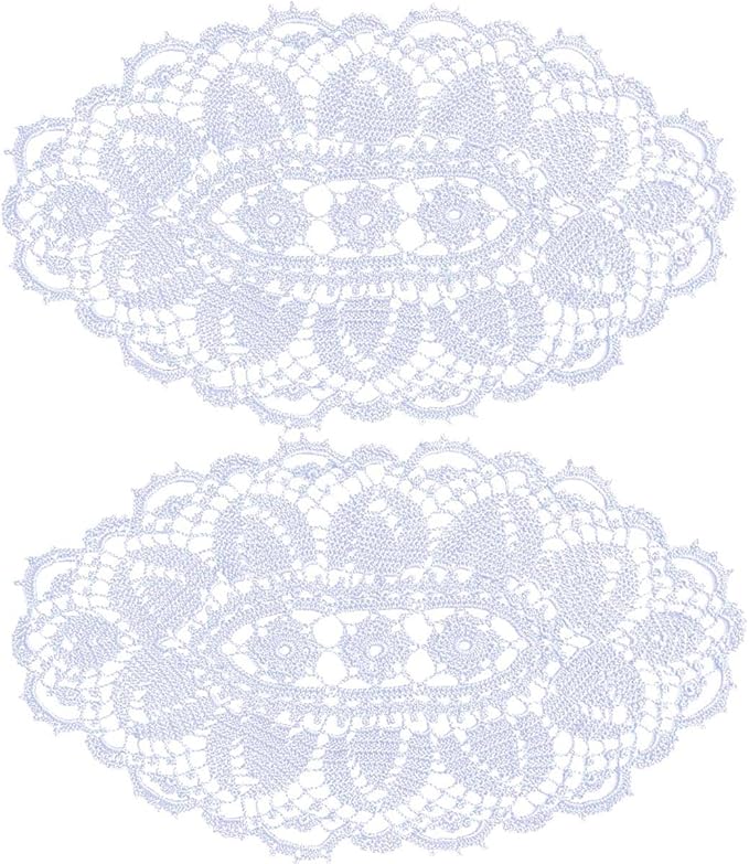 BIBITIME Lace Tablecloth Doily Handmade Crochet Placemat Women Vase Mat Kitchen Table Runner (2PCS- 12 x 22 in, White)