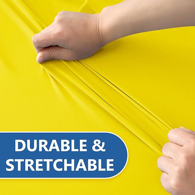 Spandex Table Cloths for 8 Foot Rectangle Tables-6 Pack Fitted Stretch Yellow Table Covers-Elastic Folding Tablecloths for Party, Vendor Booth Display, Banquet Buffet Event, Craft Trade Show