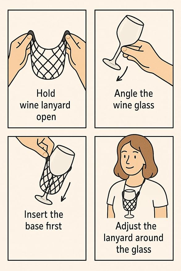 2 Pack Crochet Wine Glass Lanyard Holder for Wine Festival Lovers (Black-Ivory)