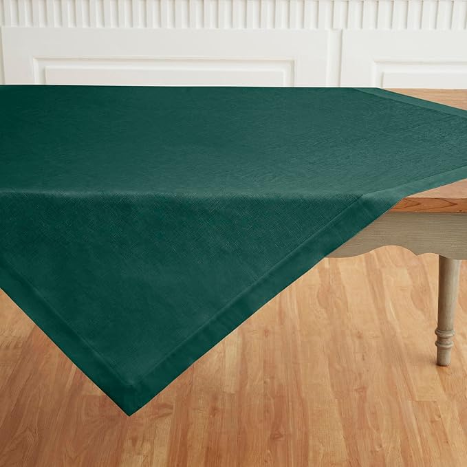 Solino Home Linen Tablecloth 52 x 52 Inch - 100% Pure Linen Rainforest Green Square Tablecloth - Fete, Machine Washable Table Throw for Winter, St Patricks Day