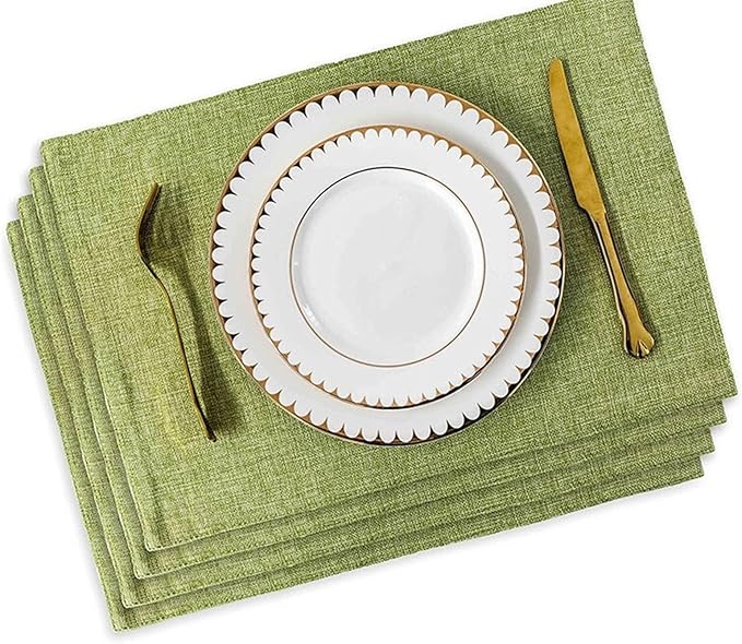 Placemat Set of 4/6 Washable Place Mats Placemats Heat Faux Linen Burlap Placemat for Dining Table Kitchen Table Mats(Light Blue 6 Pieces)