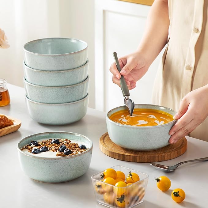 vancasso ANYA 24 Pieces Plates and Bowls Set, Mint Green Dinnerware Sets, Reactive Glaze Dishes Set for 6, Ceramic Dishware Sets Kitchen Dinner Set, Microwave & Dishwasher Safe