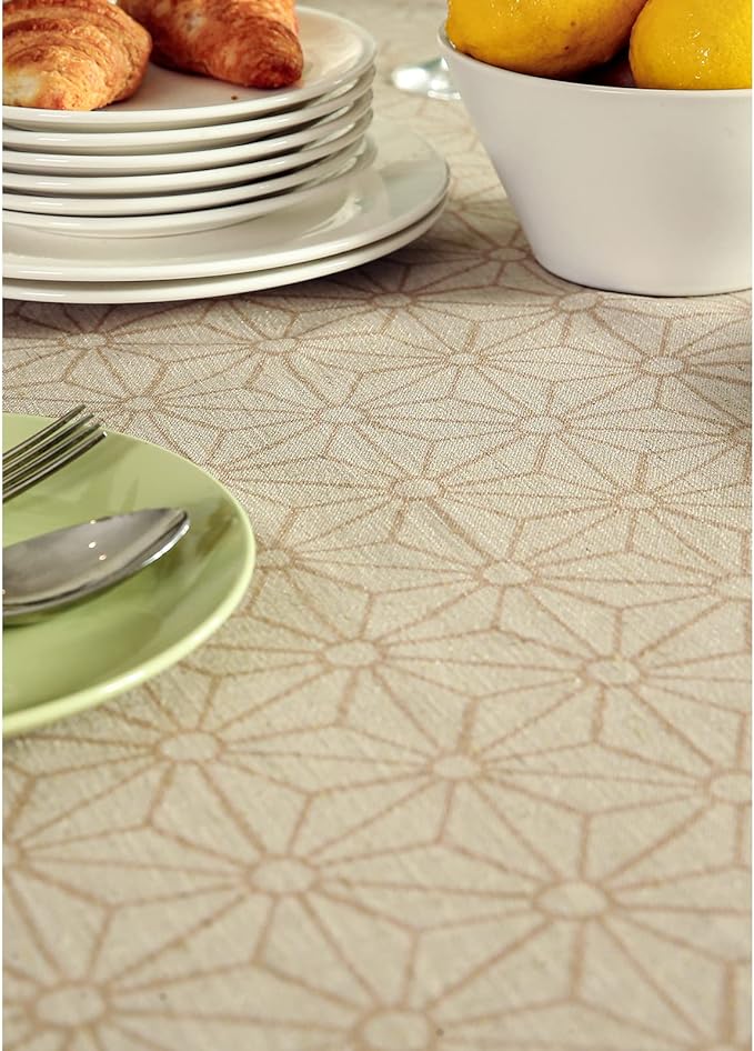 patdrea Designer Linen Vintage Table Cloth for Rectangle Table,Light Brown Durable French Floral Tablecloth,Decor Cover for Kitchen Dining,Christmas,Thanksgiving,Tea Party,55"x87"-Cudillero