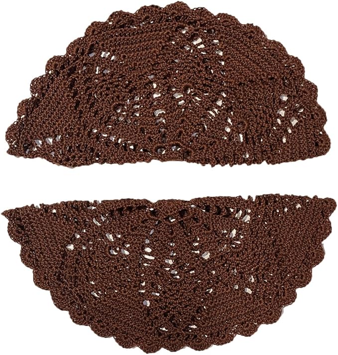 BIBITIME Lace Placemats Table Doilies Round Handmade Crochet Doily Kitchen Cup Mug Mats (Coffee, 11 to 12 inches-2PCS)