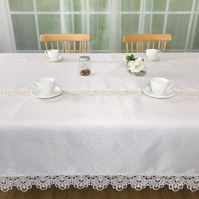 Tablecloths for Rectangle Tables Lace Elegant Decor for Dinning Home Holiday Party Kitchen Easter Christmas Wedding Farmhouse Outdoor Washable Table Linen (H17176-white-1, 72 * 126)