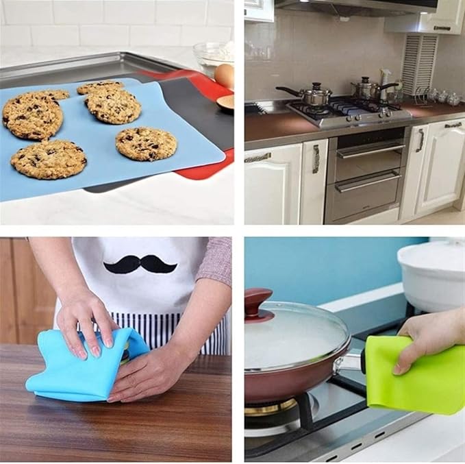 Dining Silicone Table Mat Set of 1/4/6/10 Placemat Heat Non-Skid Countertop Protector for Kids Kitchen Baking(Silicone Cream Grey)