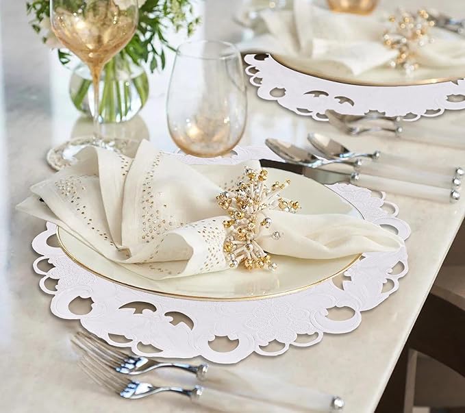 Decozen Set of 8 Doilies for Table, Lace Doilies - Rustic, Crochet, Farmhouse, Kitchen, Round Table Placemats - Valentines Day Decorations - 15 inch White, The Snow Blossom Collection