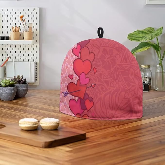 Tea Cozy for Teapots with Handle - Valentine's Day Heart and Tropical Print Dust Insulated Cover, Hanging Fold-Up Design, Suitable for Kitchen and Living Room Table Decoration