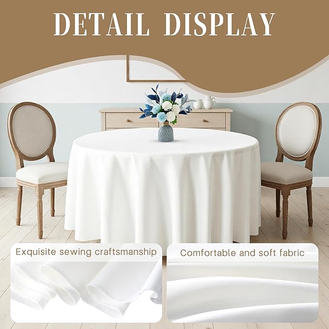 BIGTONE 10 Pack White Polyester Round Tablecloth 120 Inch, Wrinkle and Stain Resistant Washable Polyester Fabric Table Cloth for Dining Room Kitchen Party, White