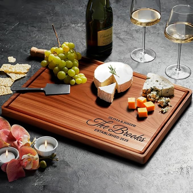 Cutting Board Monogrammed Custom, Engraved Gifts for Couples, Engagement Gifts, Wedding Gift, Bridal Shower Gifts, Personalized Housewarming Gifts, Customized Kitchen Gifts, Family Gifts
