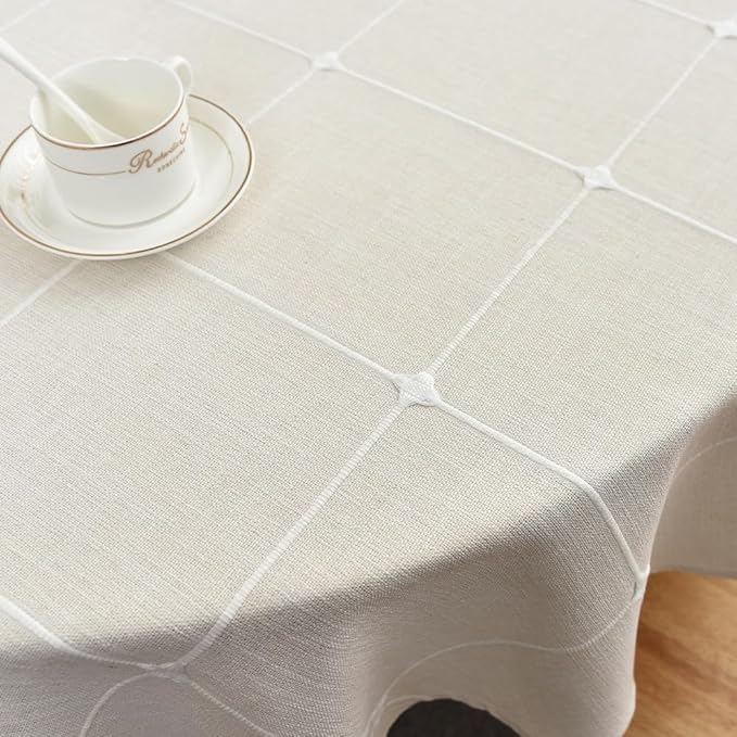 Zobesta White Round Tablecloth Christmas Round Table Cover 53 Inch, Circle Table Cloth Washable Farmhouse Tablecloth for Kitchen, Party, Picnic, Outdoor