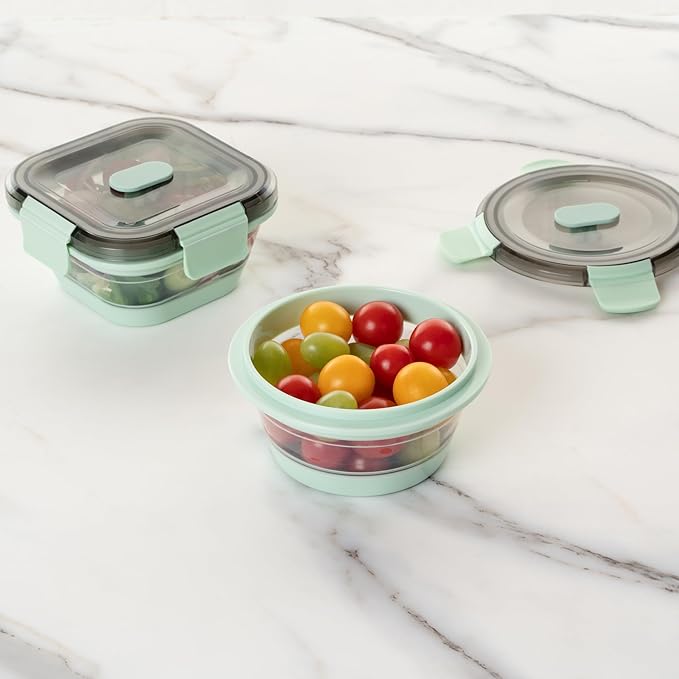 Restaurantware-Fresh Hero 13.6 Ounce Storage Containers, 20 Durable Airtight Food Containers - Microwavable, Freezable, Green Plastic Collapsible Container, Dishwashable, With Vented Lids