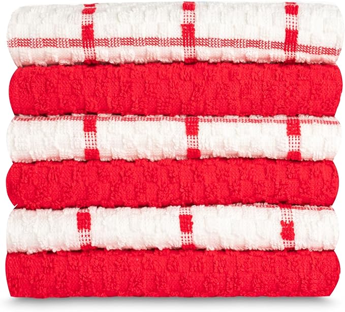 GOLD TEXTILES Kitchen Towels 144 Pack Premium 100% Cotton Dish Towels for Kitchen (15 x 25 Inches) Soft & Absorbent Kitchen Hand Towels for Drying Dishes, Cleaning - Reusable and Washable (Red)