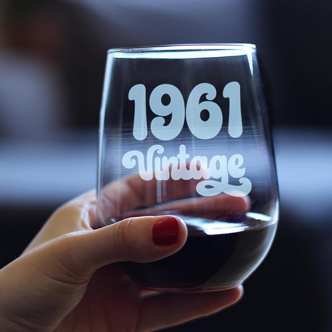Bevvee Vintage 1961 Stemless Wine Glass - 65th Birthday Gifts for Women & Men Turning 65 - Bday Party Decor - Set of 4 - Large 17 oz