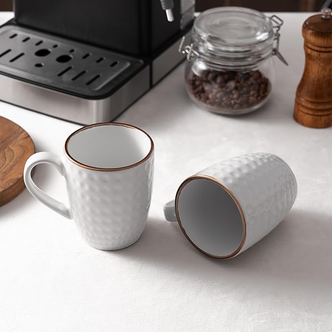 famiware Coffee Mugs Sets for 4, 12 oz Mug Set, Coffee Cups with Handle for Coffee, Tea, Cocoa and Milk, Microwave and Dishwasher Safe, White Circle