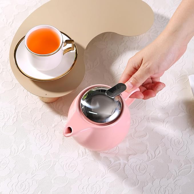 Small Ceramic Teapot With Stainless Steel Infuser, Heat Resistant, Perfect Tea Maker, Pink Teapot 350ml/12.0oz