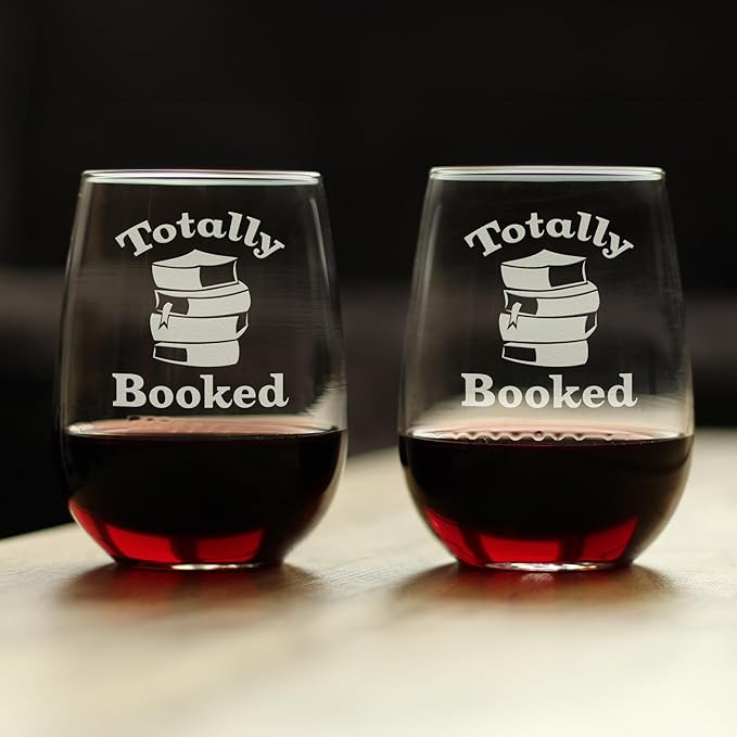 Bevvee Totally Booked - Stemless Wine Glass - Funny Book Club Gifts for Lovers of Reading & Fun Librarians - Set of 2 - Large