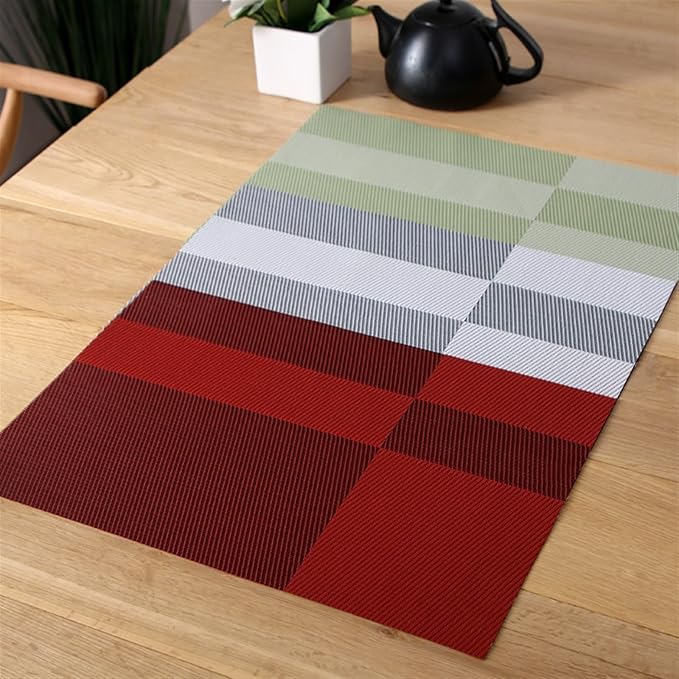 Heat-Stain Non-Slip Eco-Friendly Woven for Dining Table Washable PVC Kitchen Table Place Mats(JG,30X45CM_4PCS)